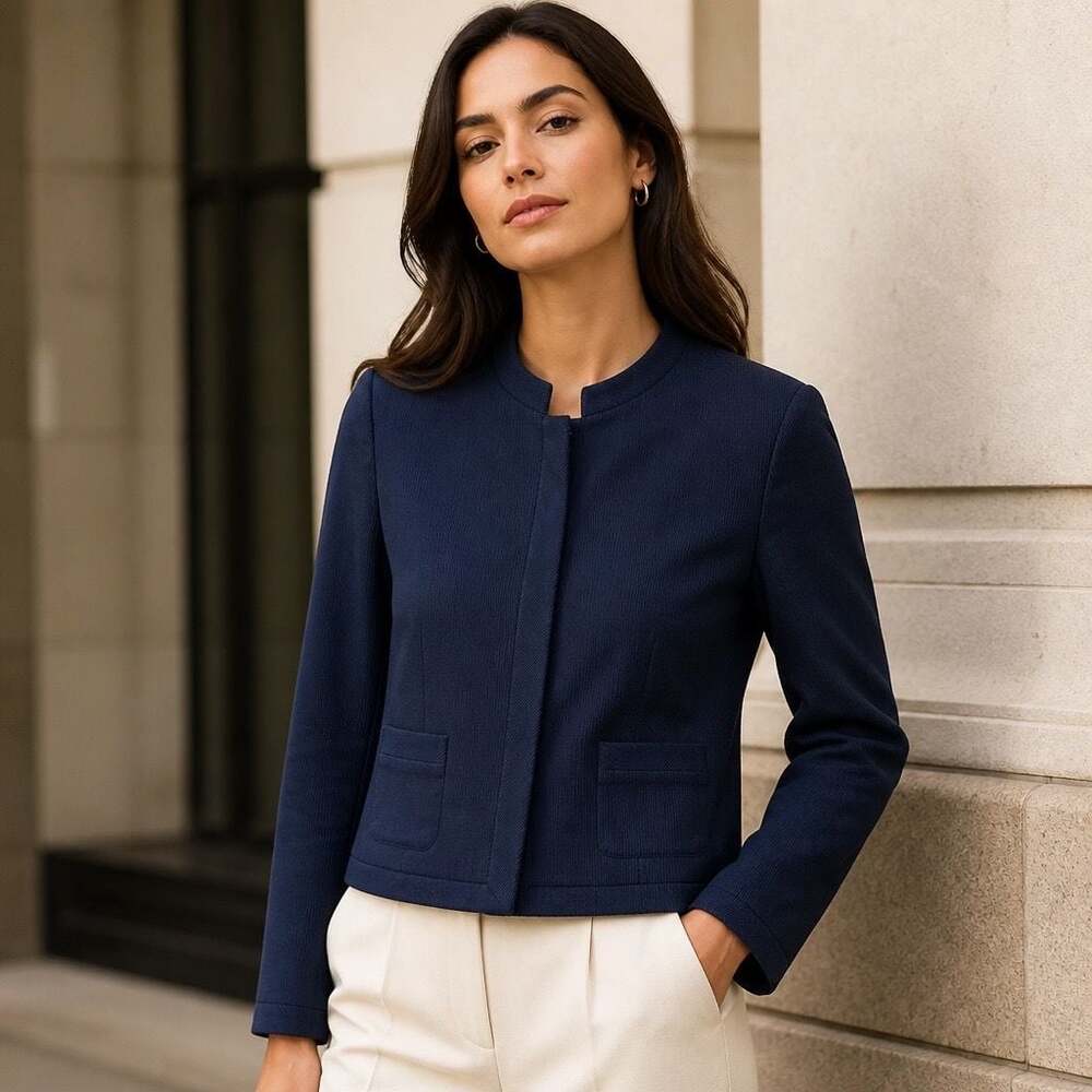 Nicola Made in Italy Collarless Navy Blue Texture Jacket